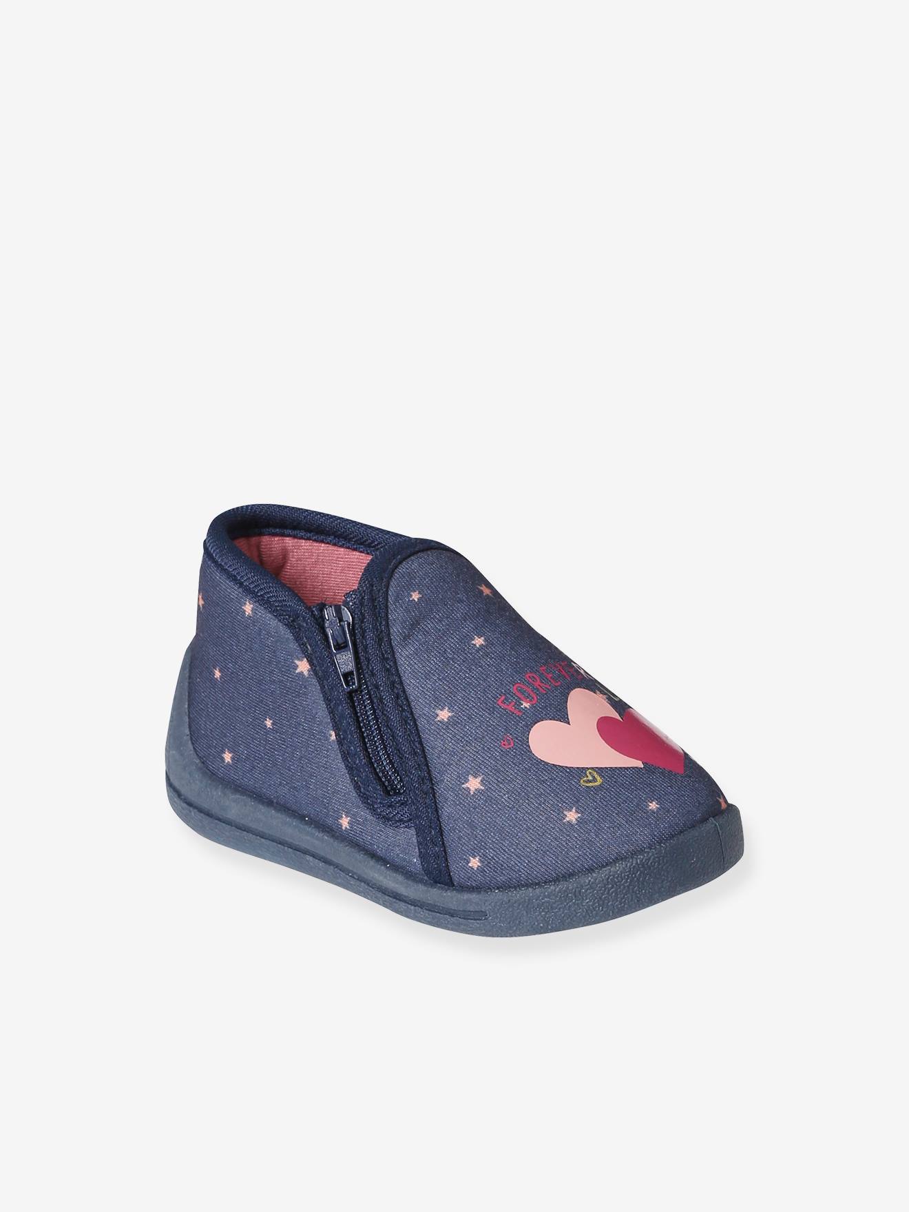 Chaussons zippés bébé en toile bleu