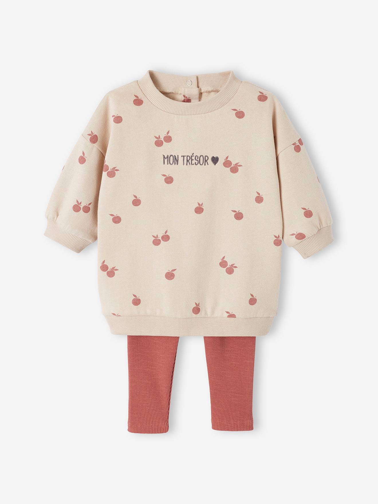 Ensemble Robe + Legging Vertbaudet Pour Bébé - Imprimé Cerises, Taille 18 Mois (81cm)