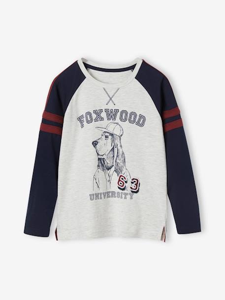 T-shirt motif chien animation badge garçon manches longues raglan  - vertbaudet enfant