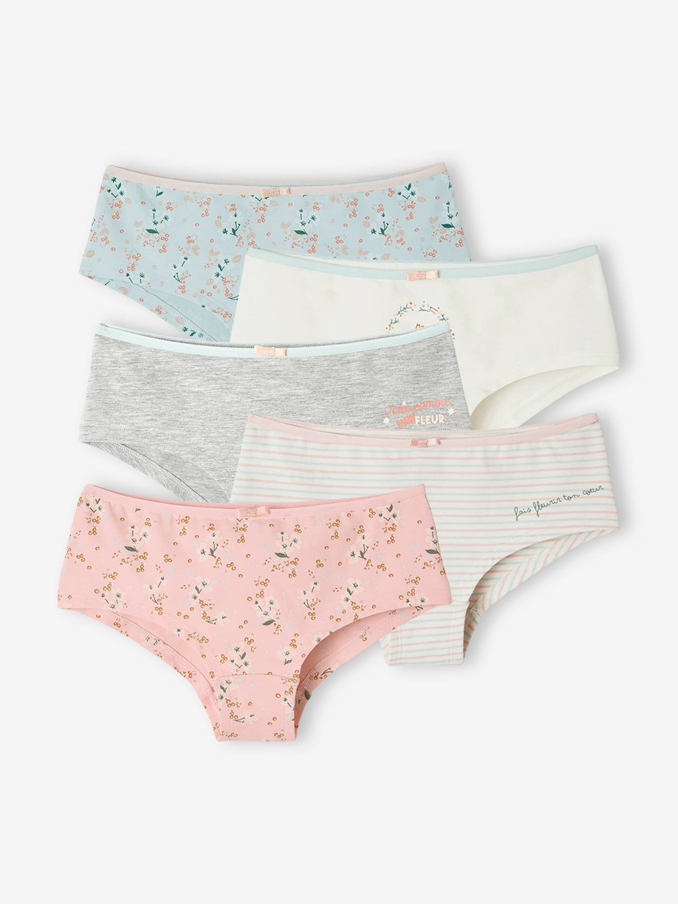 Lot de 5 shorties fille flowers rose poudré