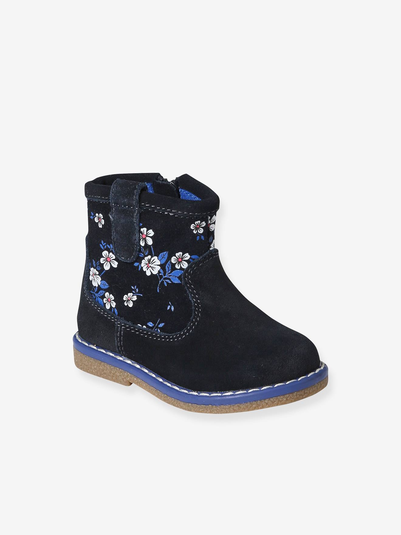 Boots zippées en cuir imprimé bébé bleu imprimé