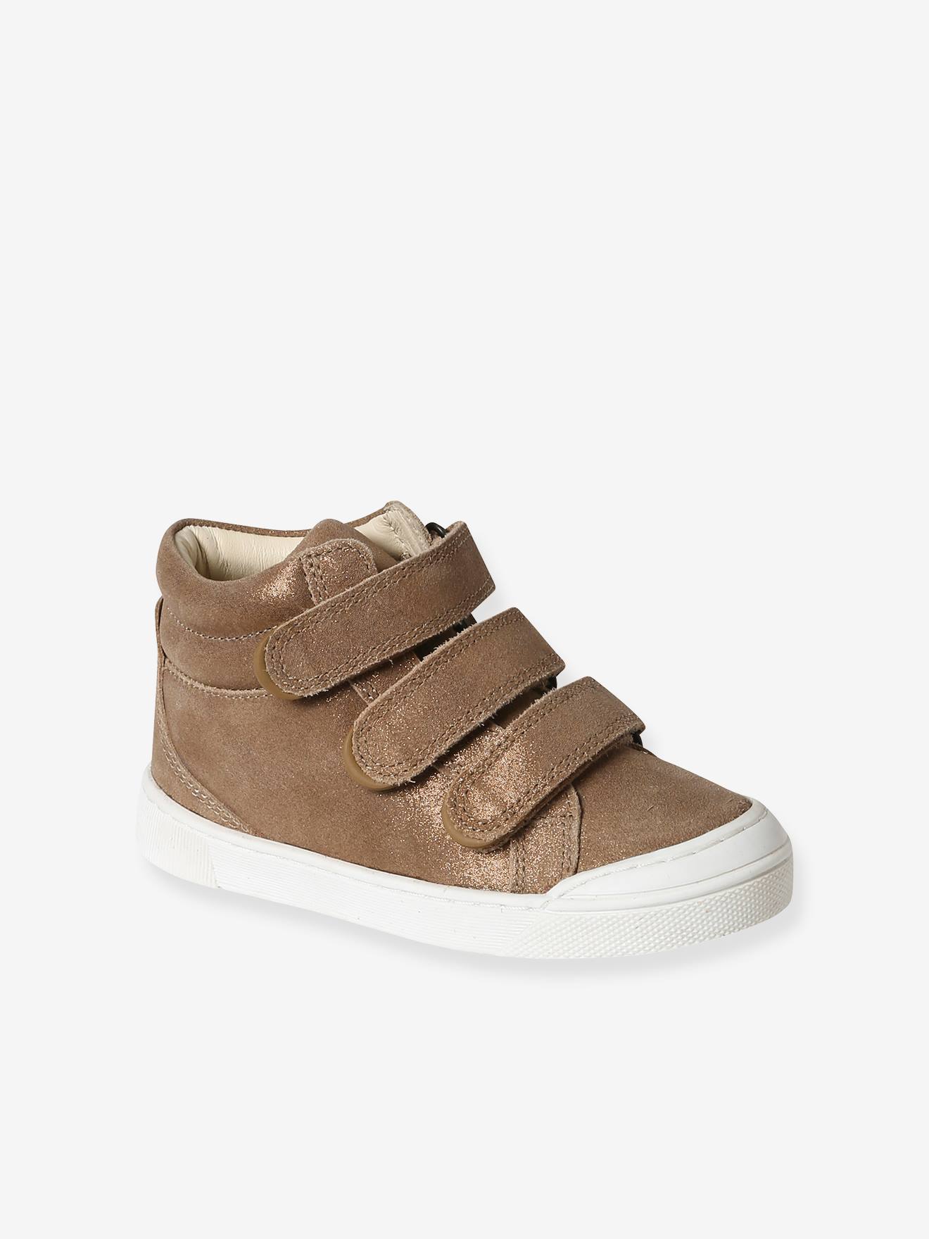 Baskets MID cuir scratchées fille collection maternelle beige doré