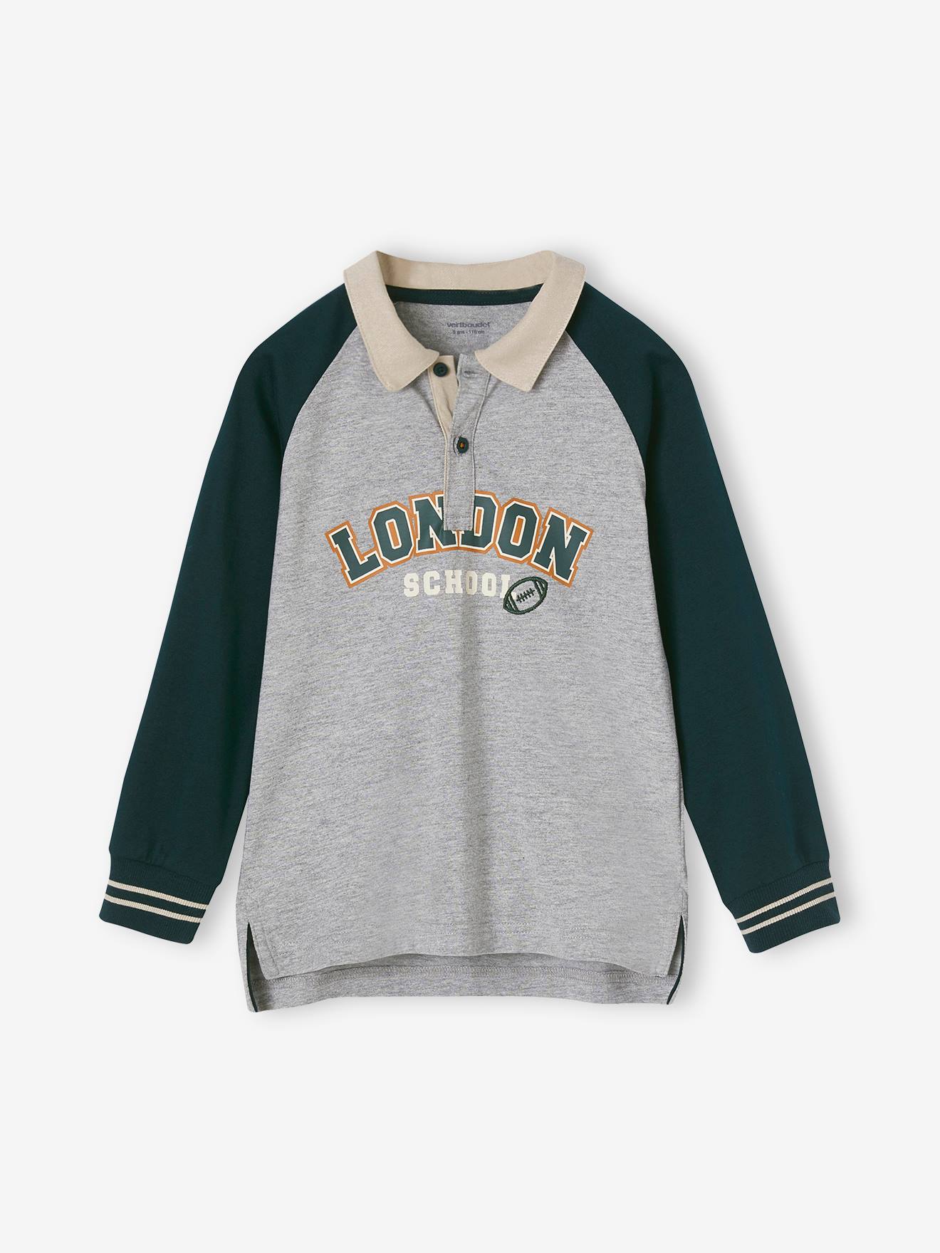 Polo-rugby London garçon manches longues raglan vert sapin