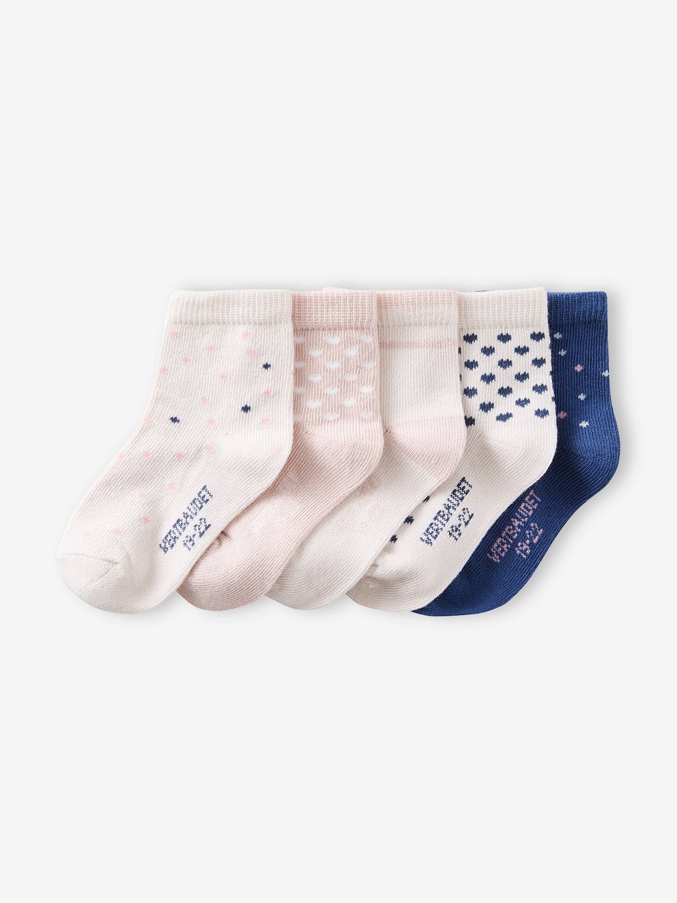 Lot de 5 paires de chaussettes fantaisie bébé fille rose pâle