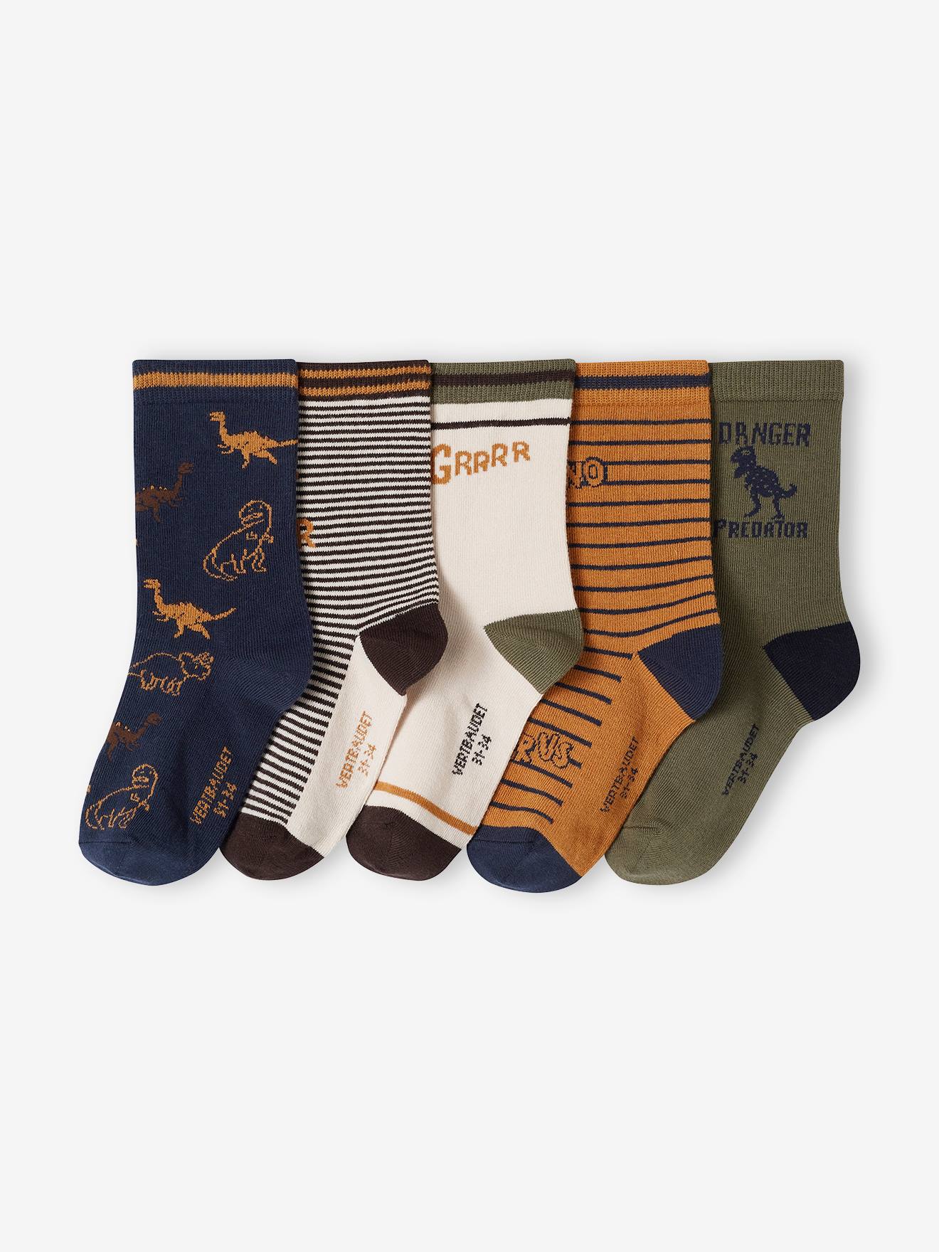 Lot de 5 paires de chaussettes dino garçon noix de pécan