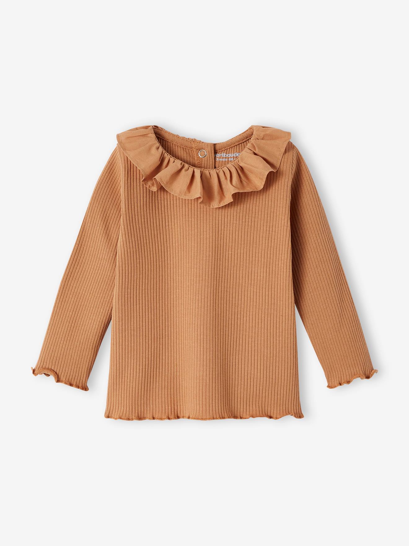 T-shirt en côtes bébé à collerette caramel