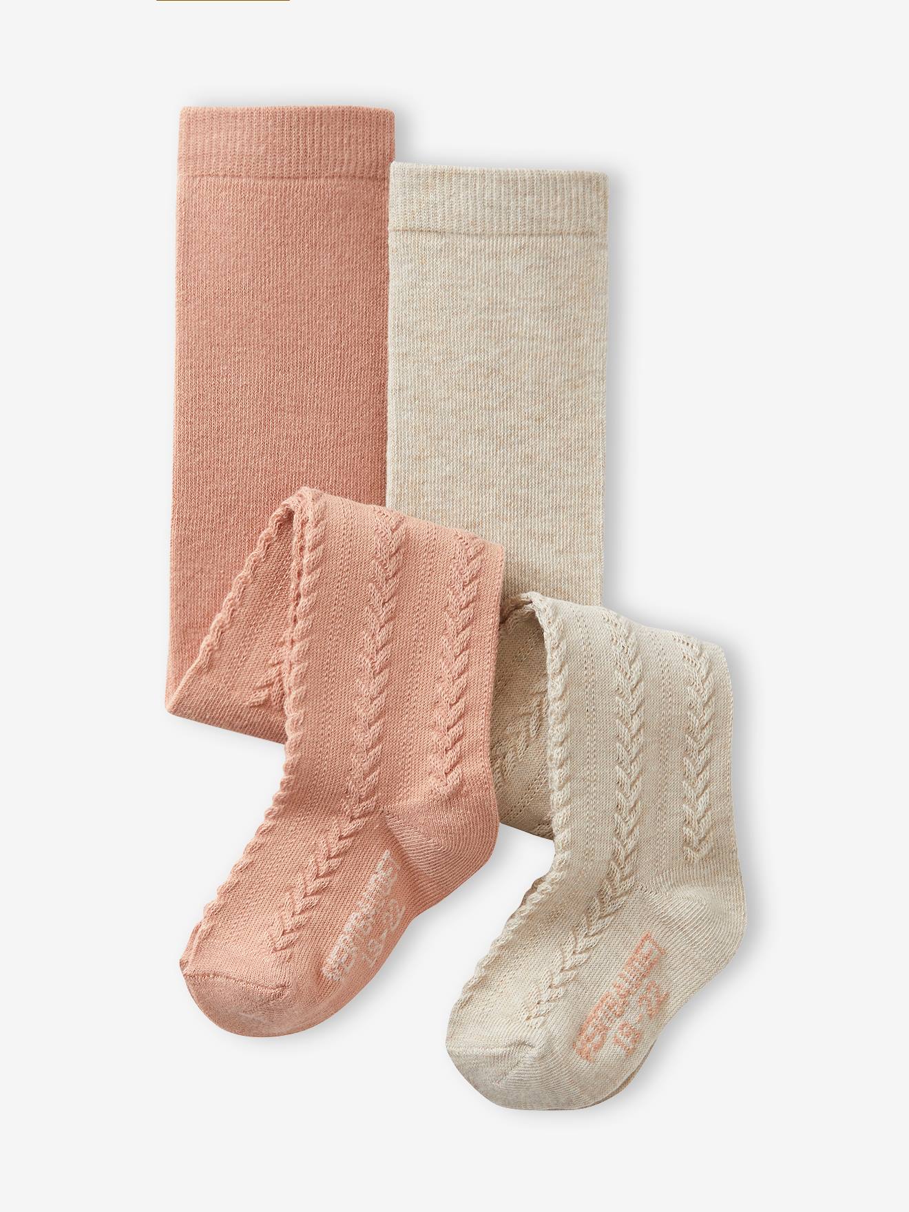 Lot de 2 paires de collants en maille torsadée bébé fille beige chiné