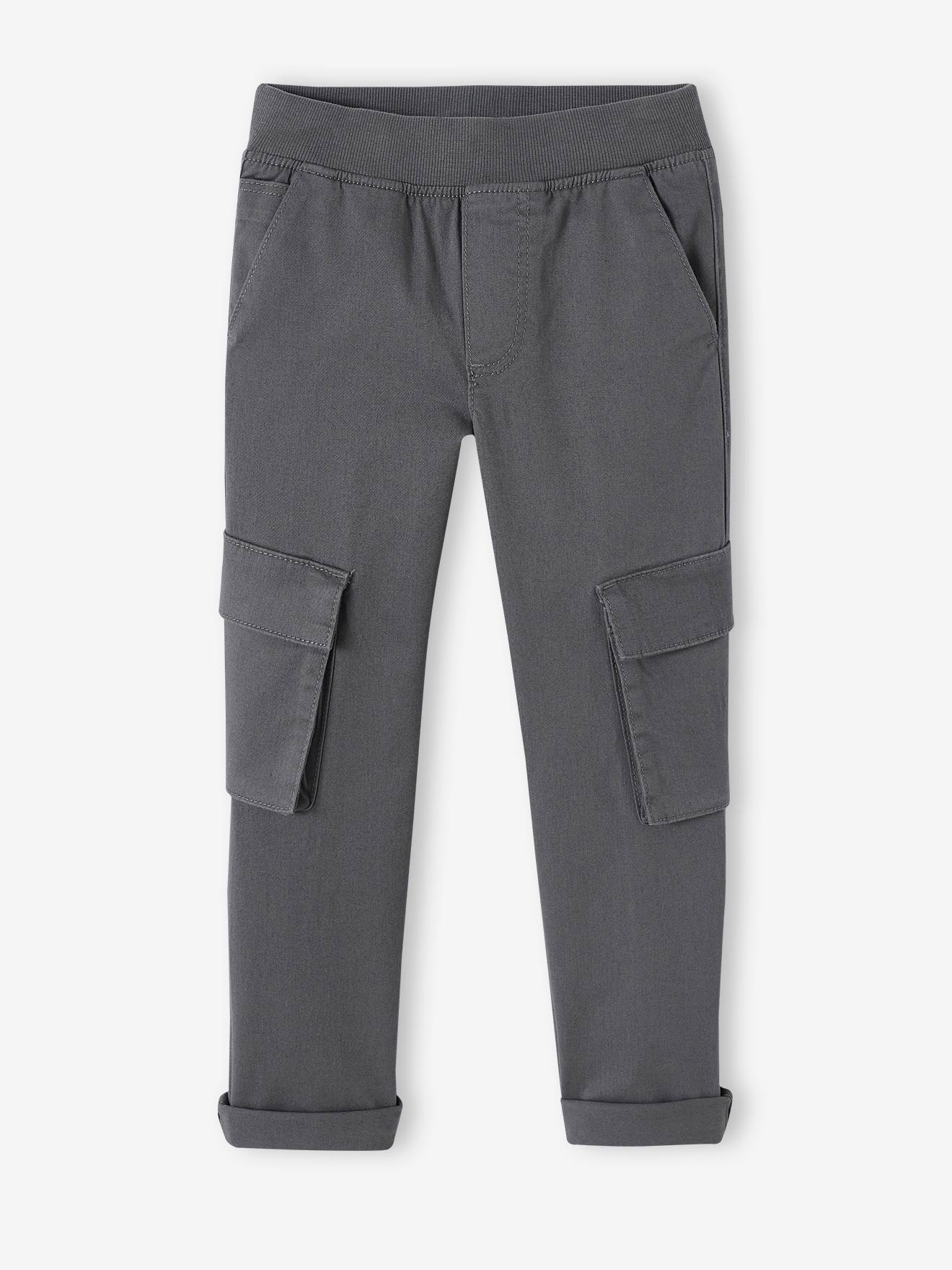 Pantalon cargo droit MorphologiK facile à enfiler garçon Tour de hanches FIN gris ardoise