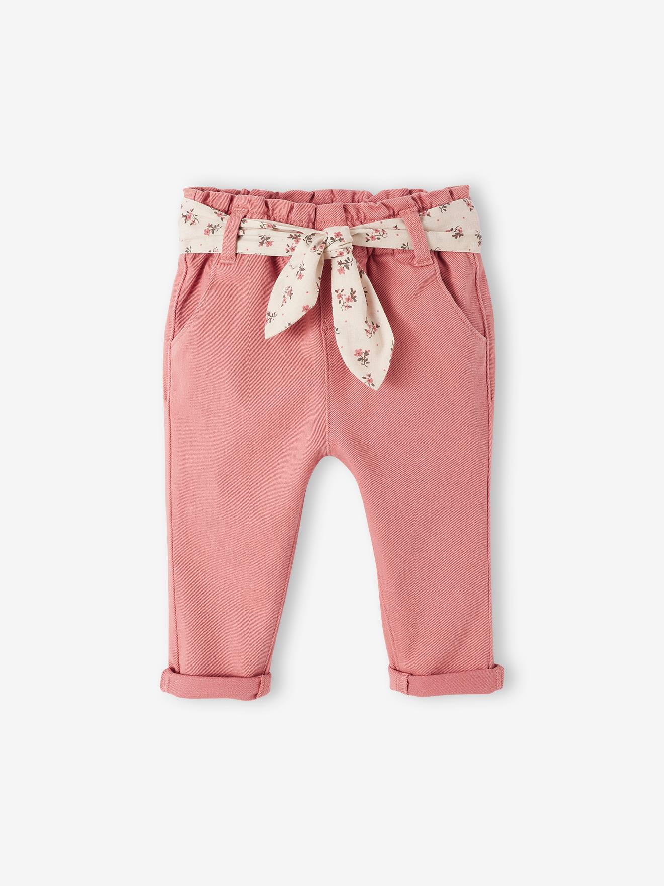Pantalon paperbag avec ceinture bébé vieux rose