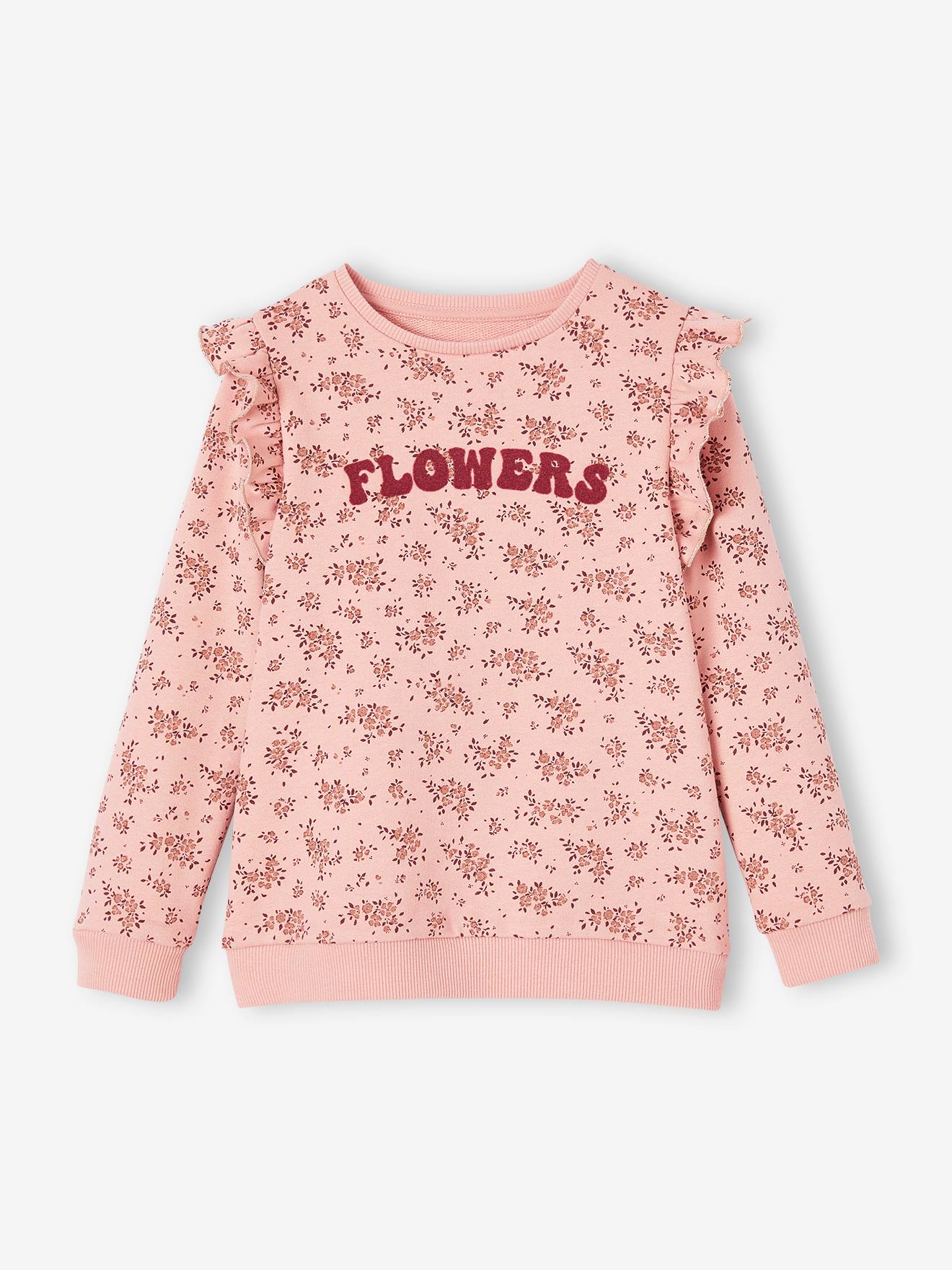 Sweat à volants fille détails fantaisie rose poudré