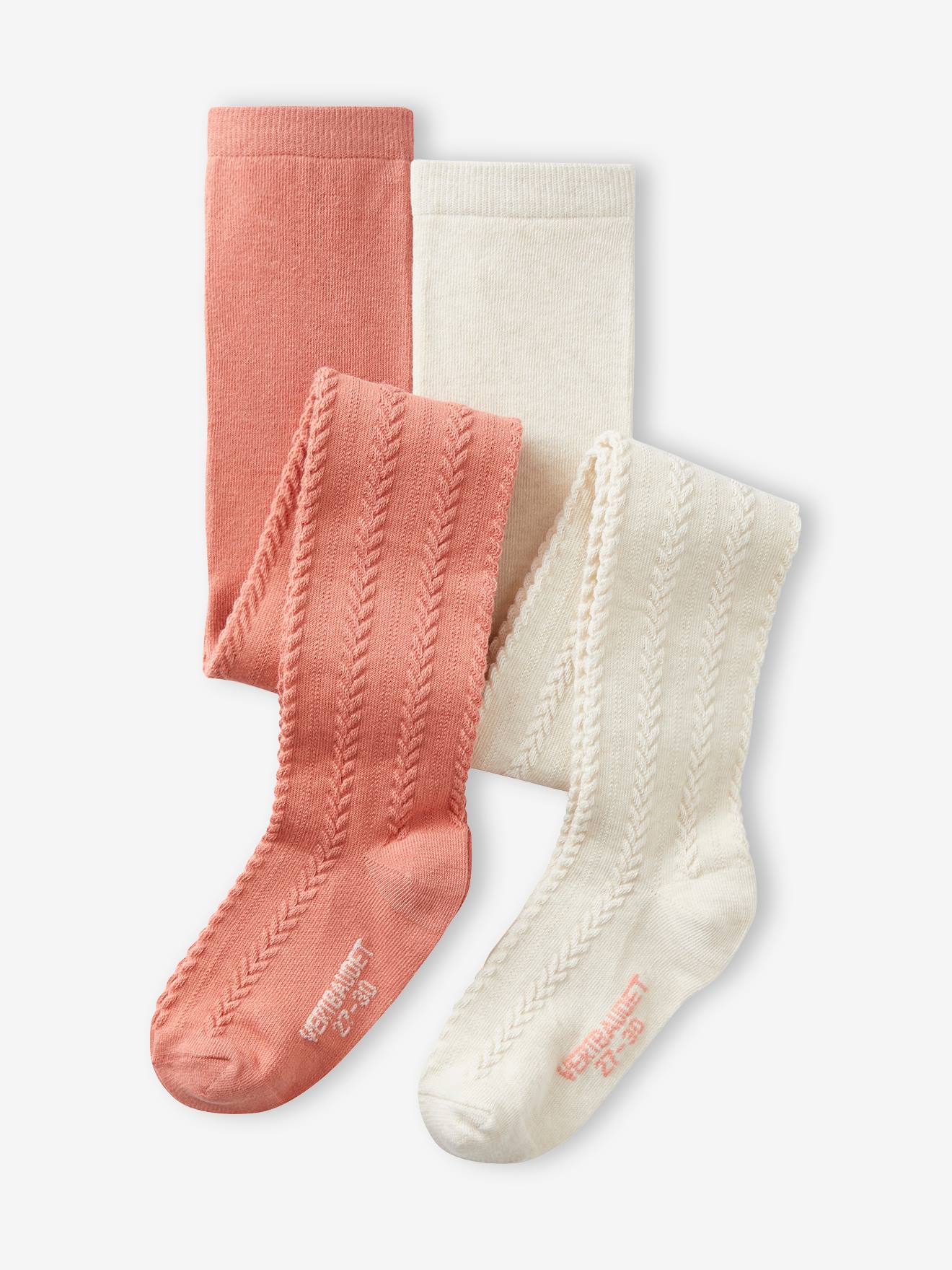 Lot de 2 collants torsades fille bois de rose