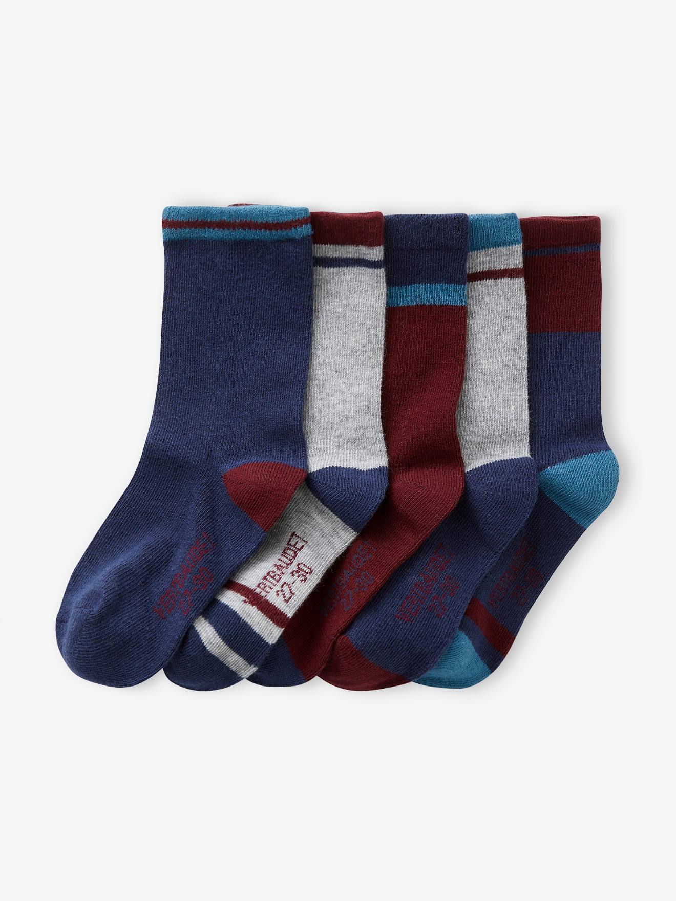 Lot de 5 paires de chaussettes colorblock garçon bordeaux