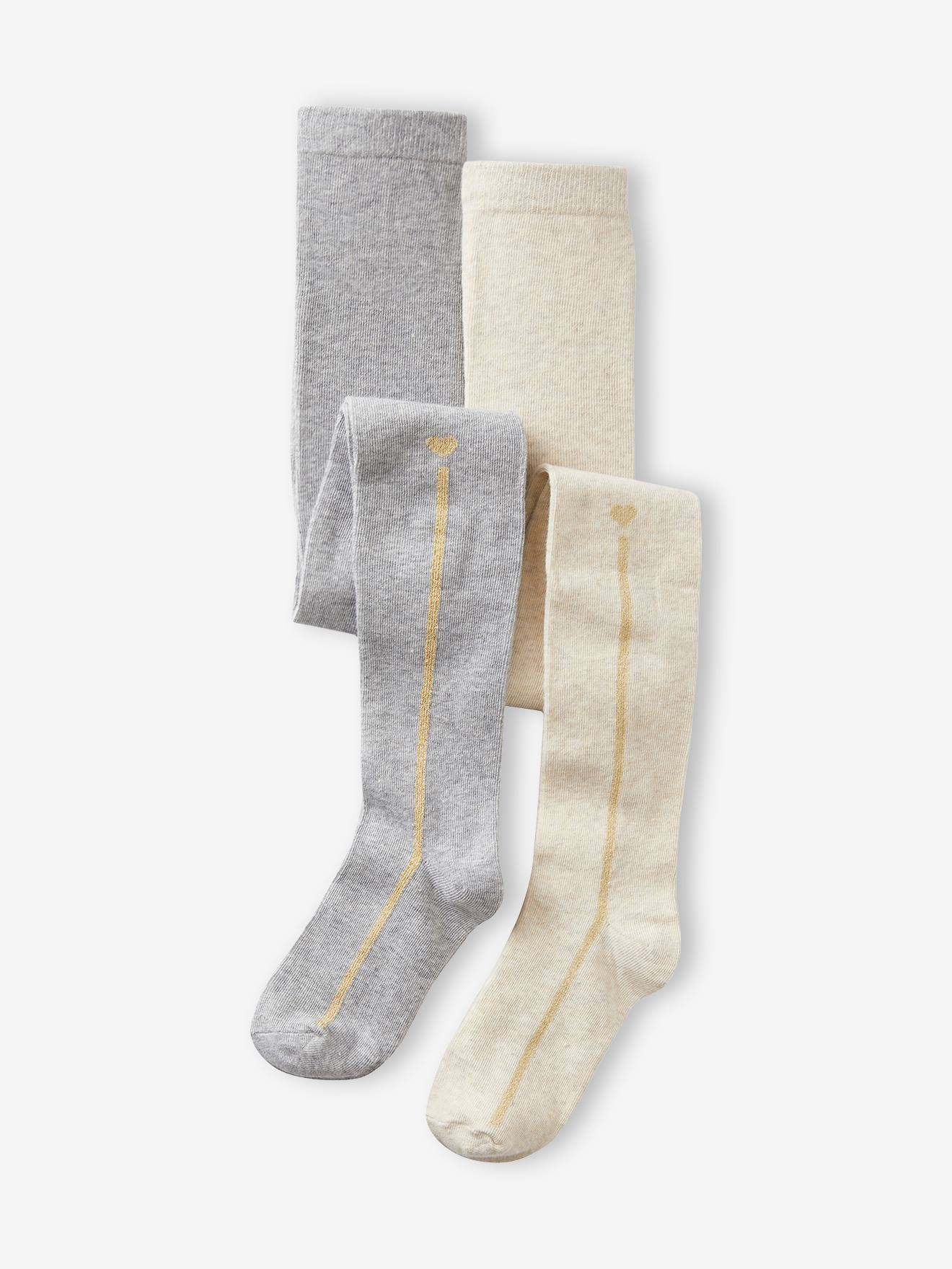 Lot de 2 collants bande lurex fille gris chiné