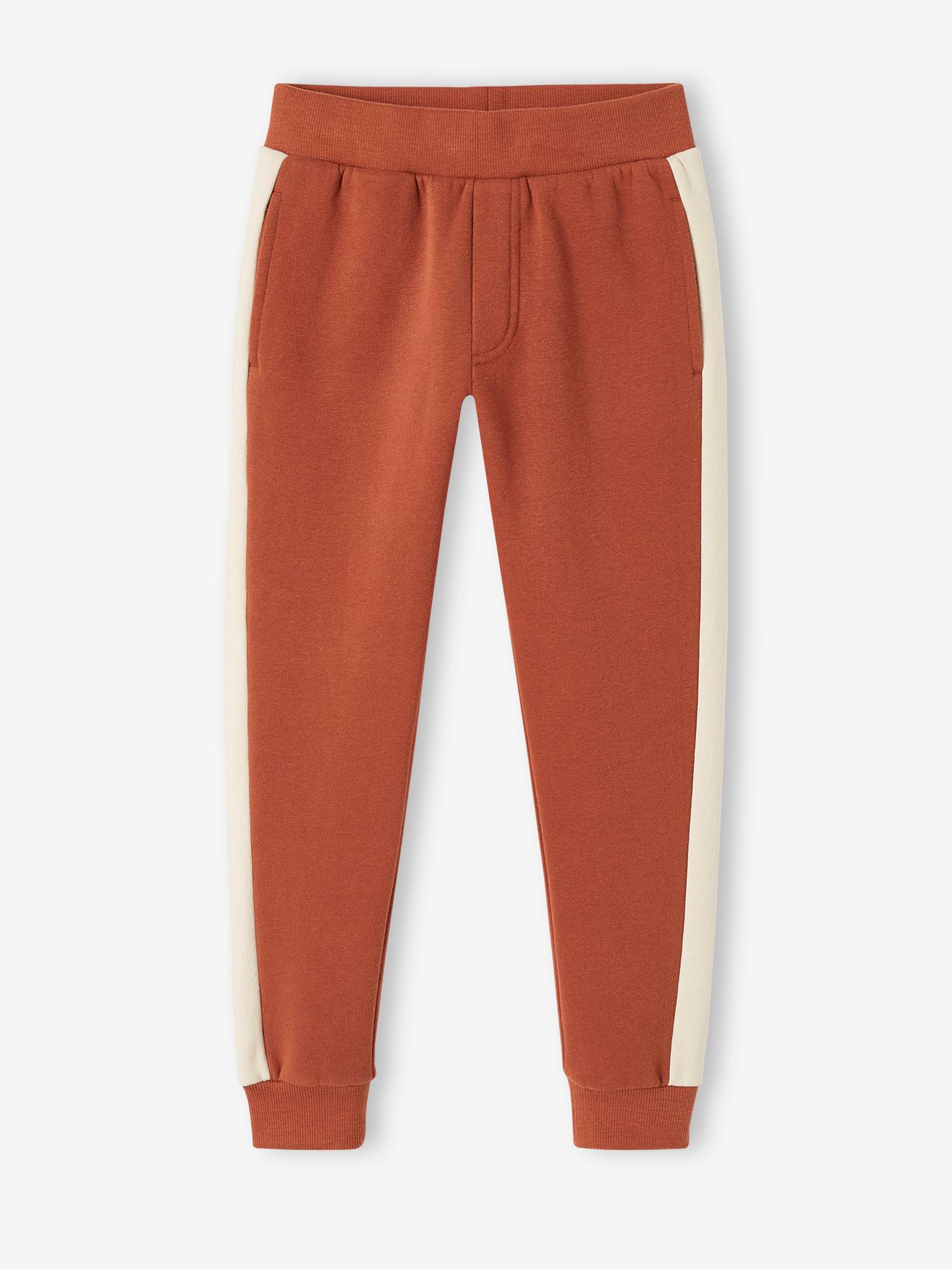 Pantalon jogging sport maternelle garçon bandes côtés noix de pécan