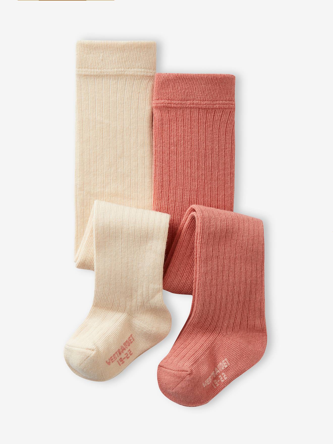 Lot de 2 paires de collants en maille côtelée bébé fille écru