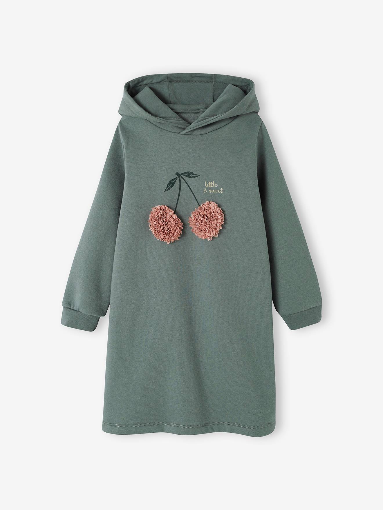 Robe à capuche en molleton fille détails fantaisie vert
