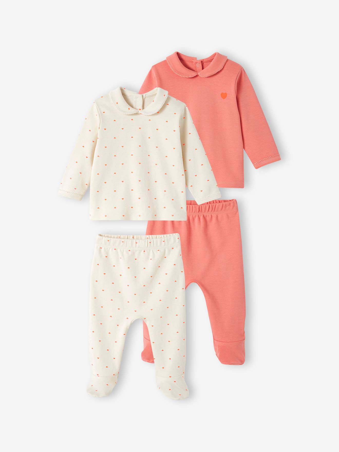 Lot de 2 pyjamas coeur  fluo bébé en interlock écru