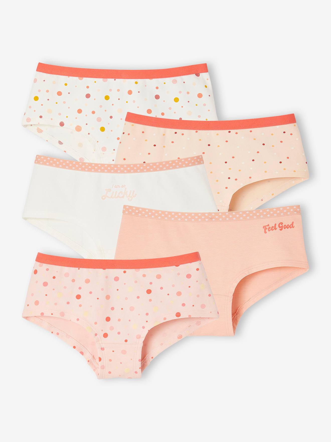 Vertbaudet Lot de 5 shorties fille Pop abricot ORANGE 3A