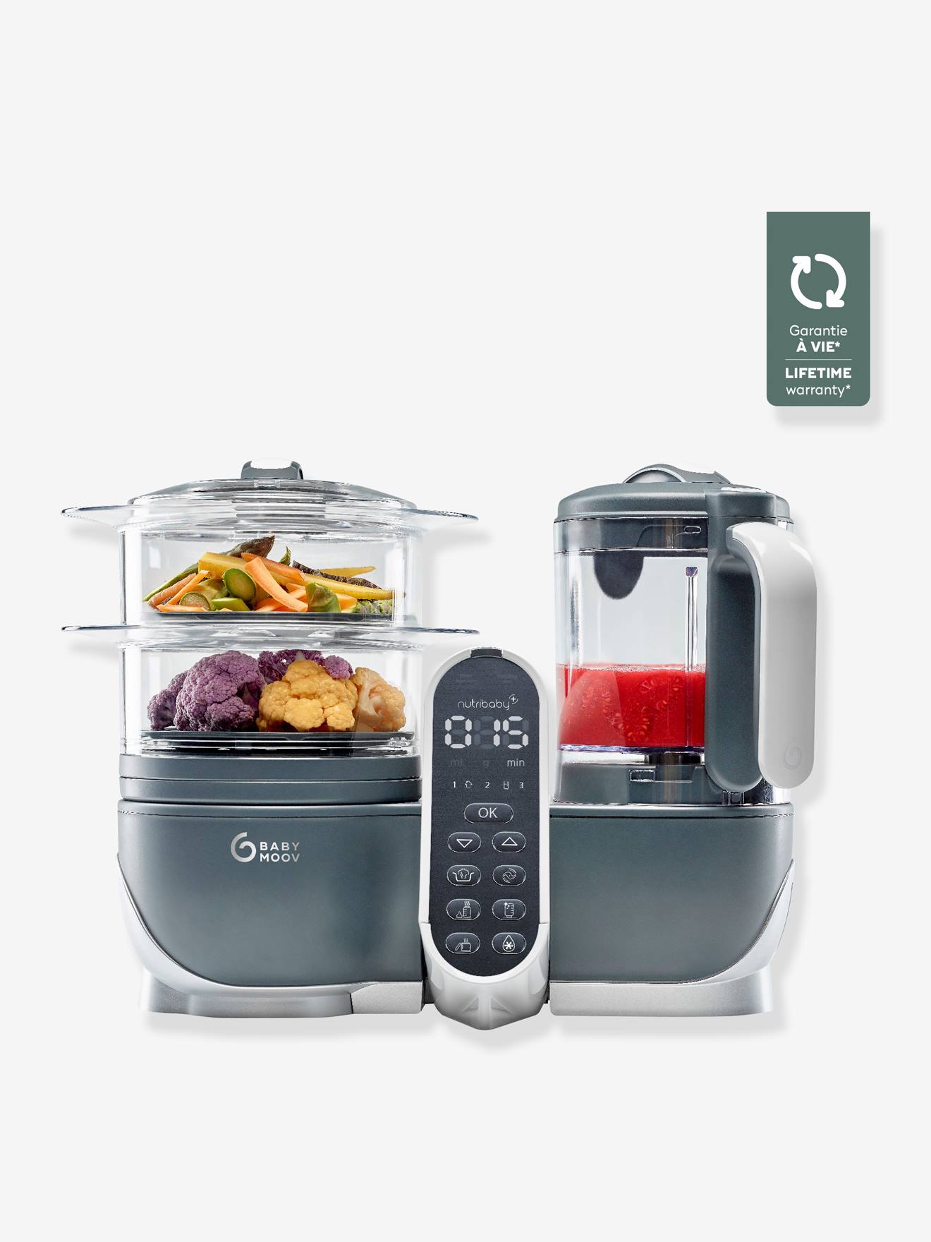 Robot multifonction BABYMOOV Nutribaby+ Préparateur culinaire cuiseur et mixeur industrial grey