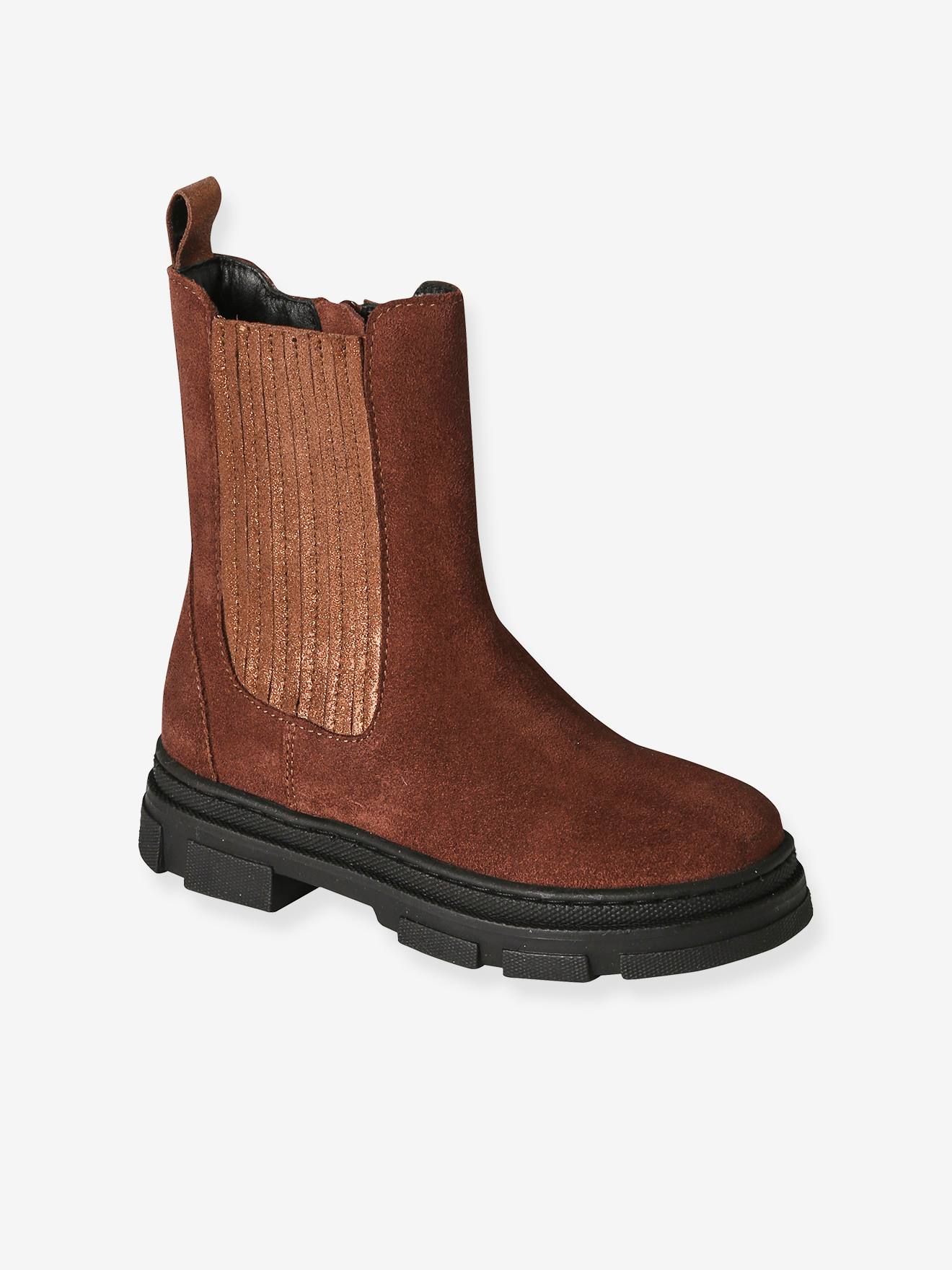 Boots zippées et élastiquées cuir junior marron