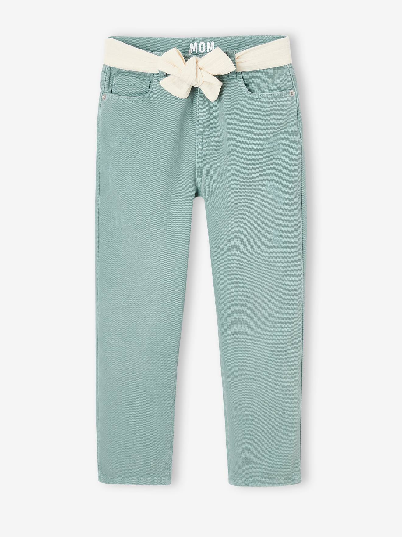 Pantalon Mom et sa ceinture en gaze de coton fille vert émeraude