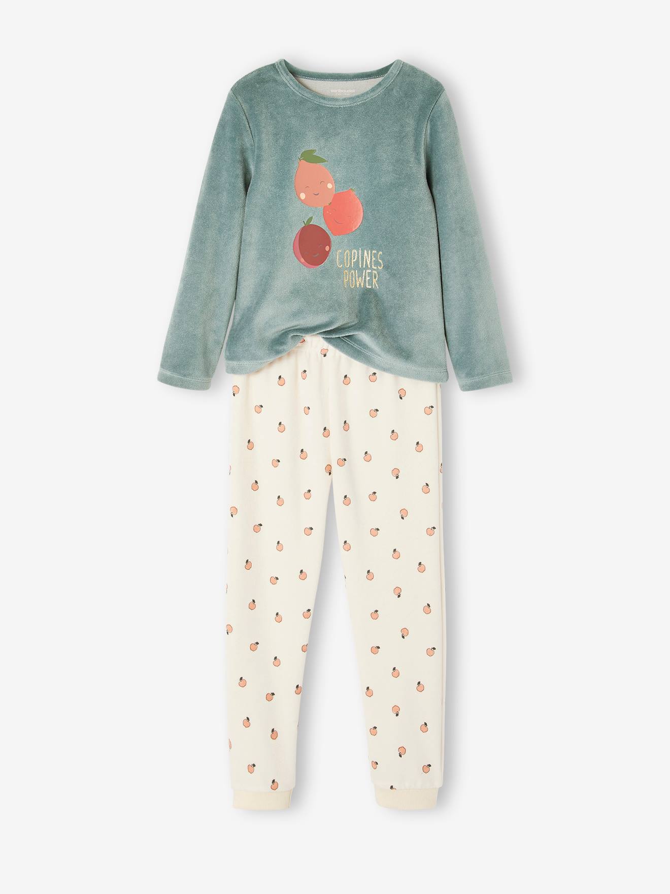 Pyjama fruits en velours fille pêche