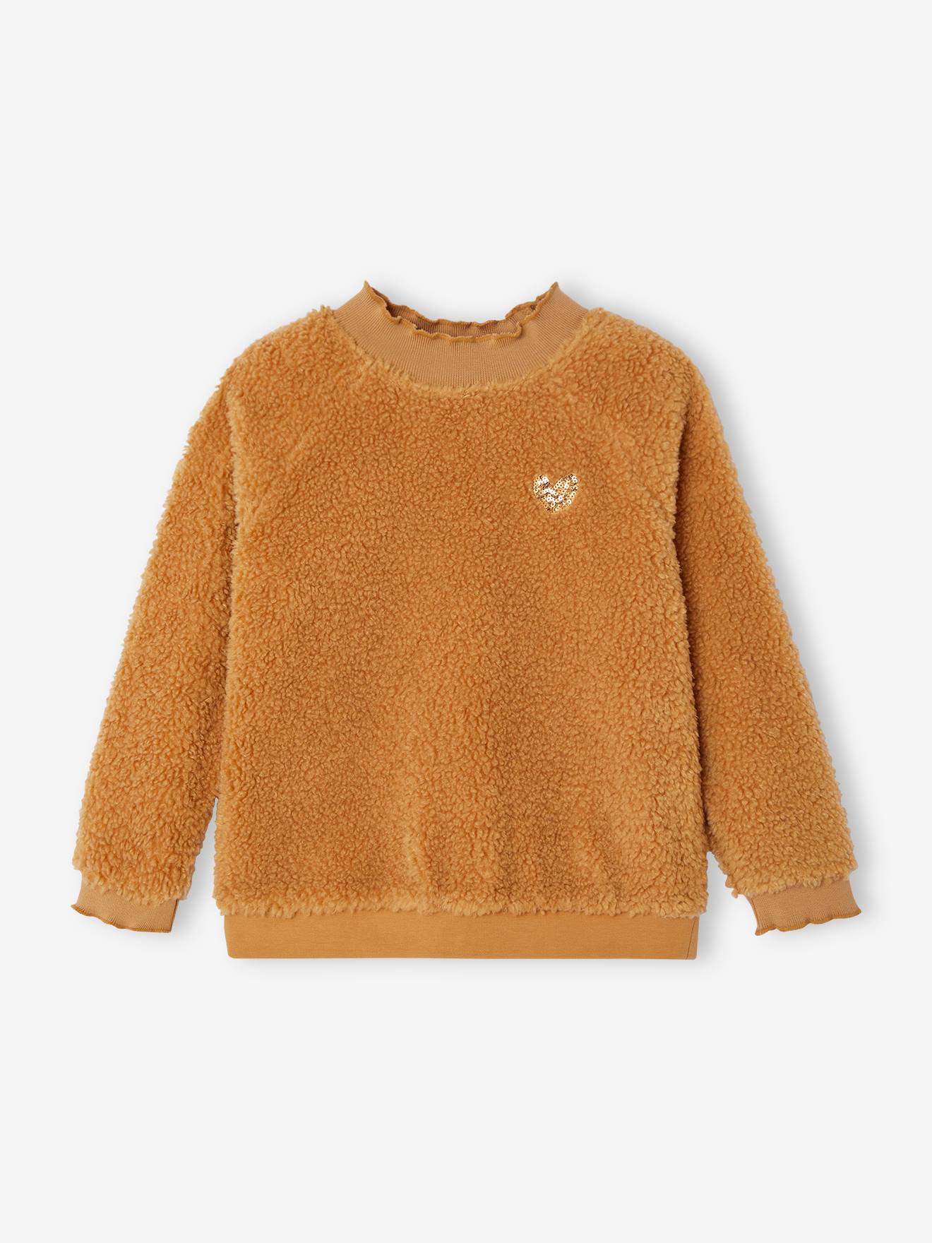 Sweat en sherpa fille finitions fantaisie caramel