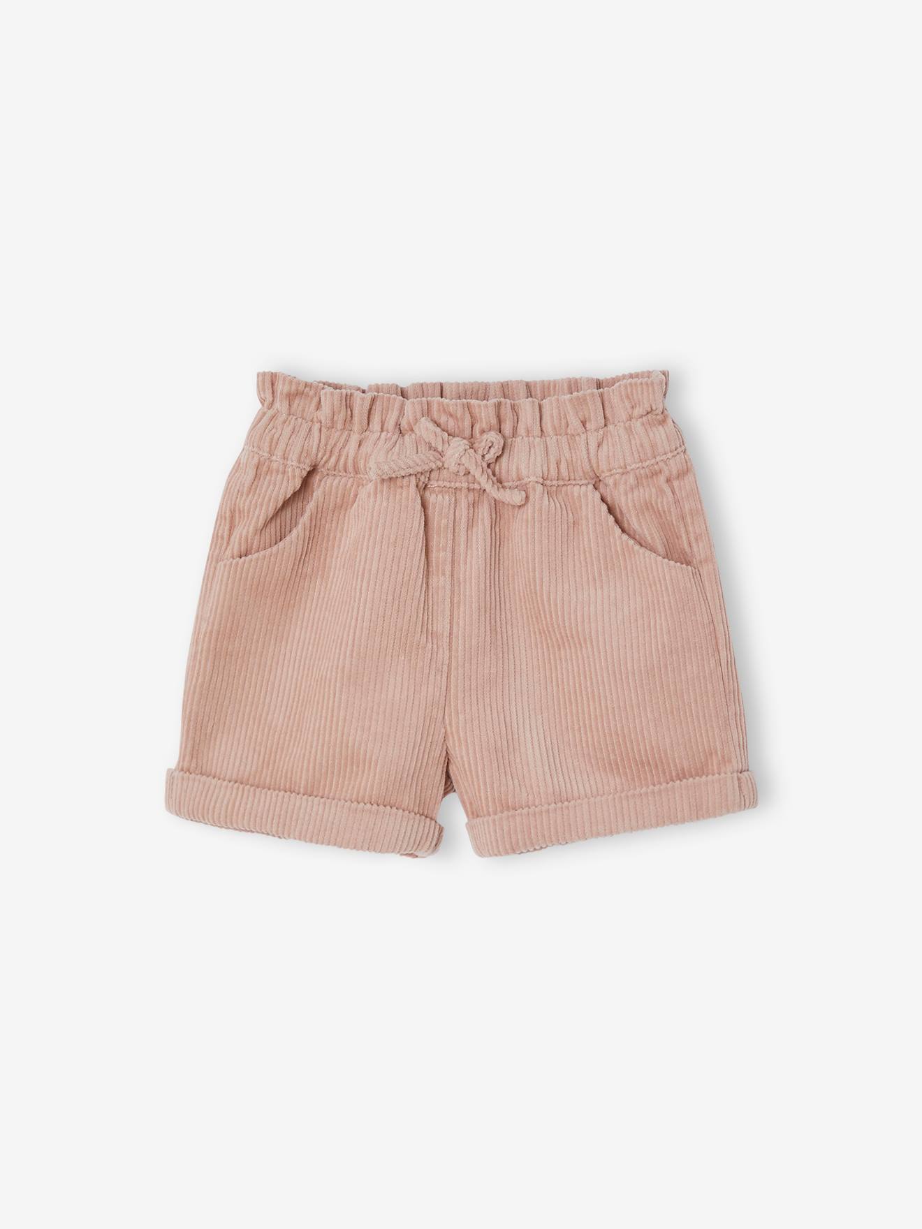 Short en velours côtelé bébé fille rose poudré