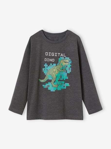 T-shirt digital dino effet pixel en relief garçon gris chiné 2 - vertbaudet enfant 