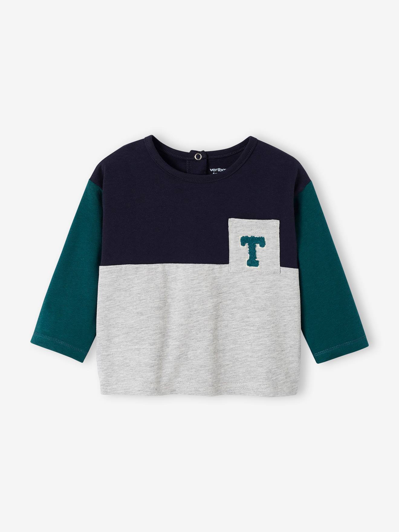 T-shirt colorblock bébé manches longues bleu nuit