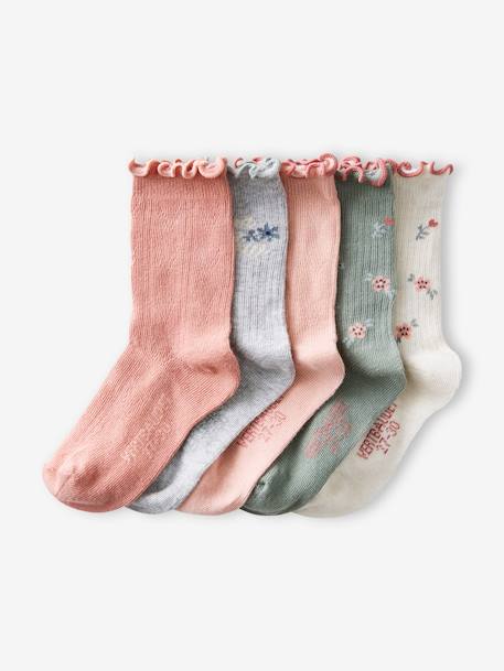 Fille-Lot de 5 paires de chaussettes maille côtelée/ajourée fille