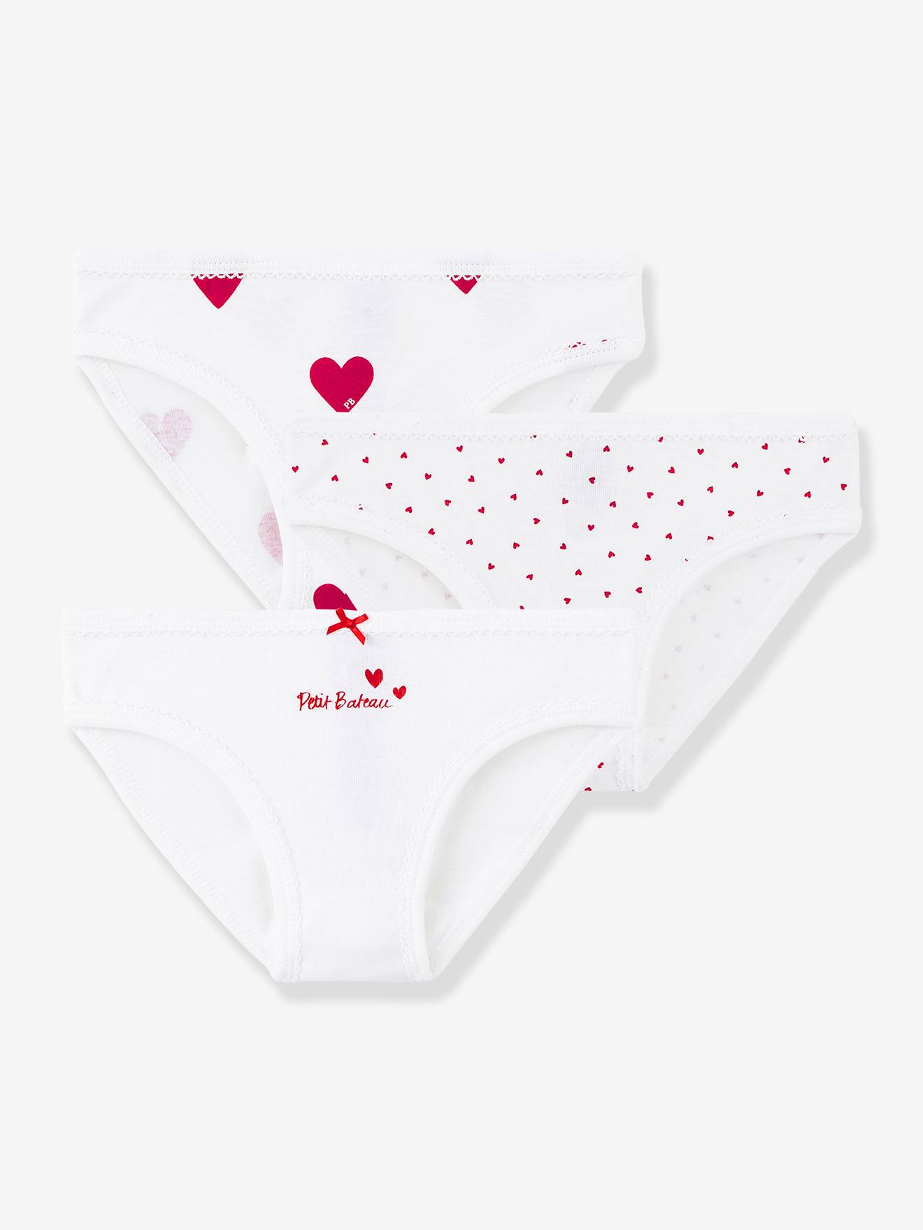 Lot de 3 culottes coeur en coton petite fille - blanc coeurs