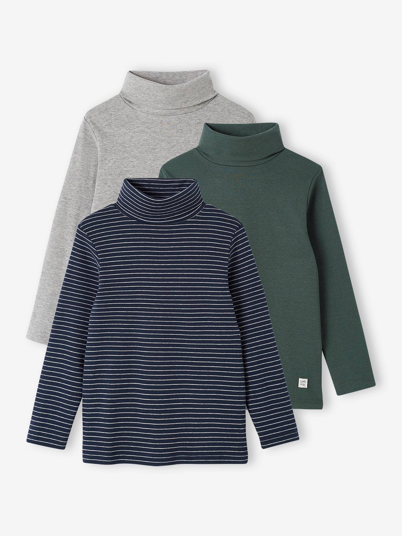 Lot de 3 tee-shirts col roulé garçon vert anglais