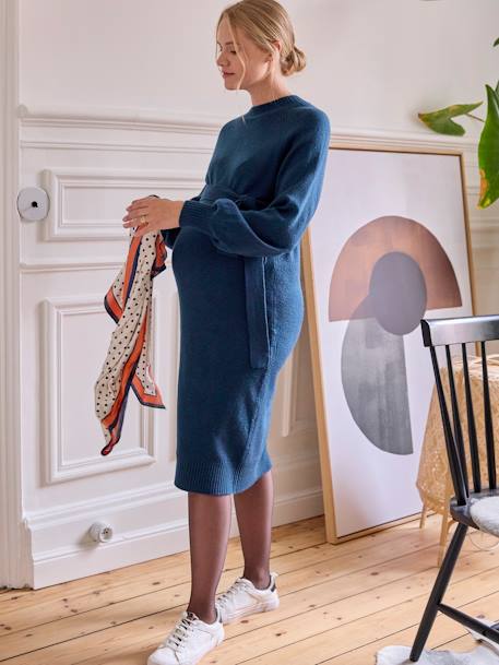 Robe-pull mi-longue avec ceinture de grossesse bleu océan 4 - vertbaudet enfant 