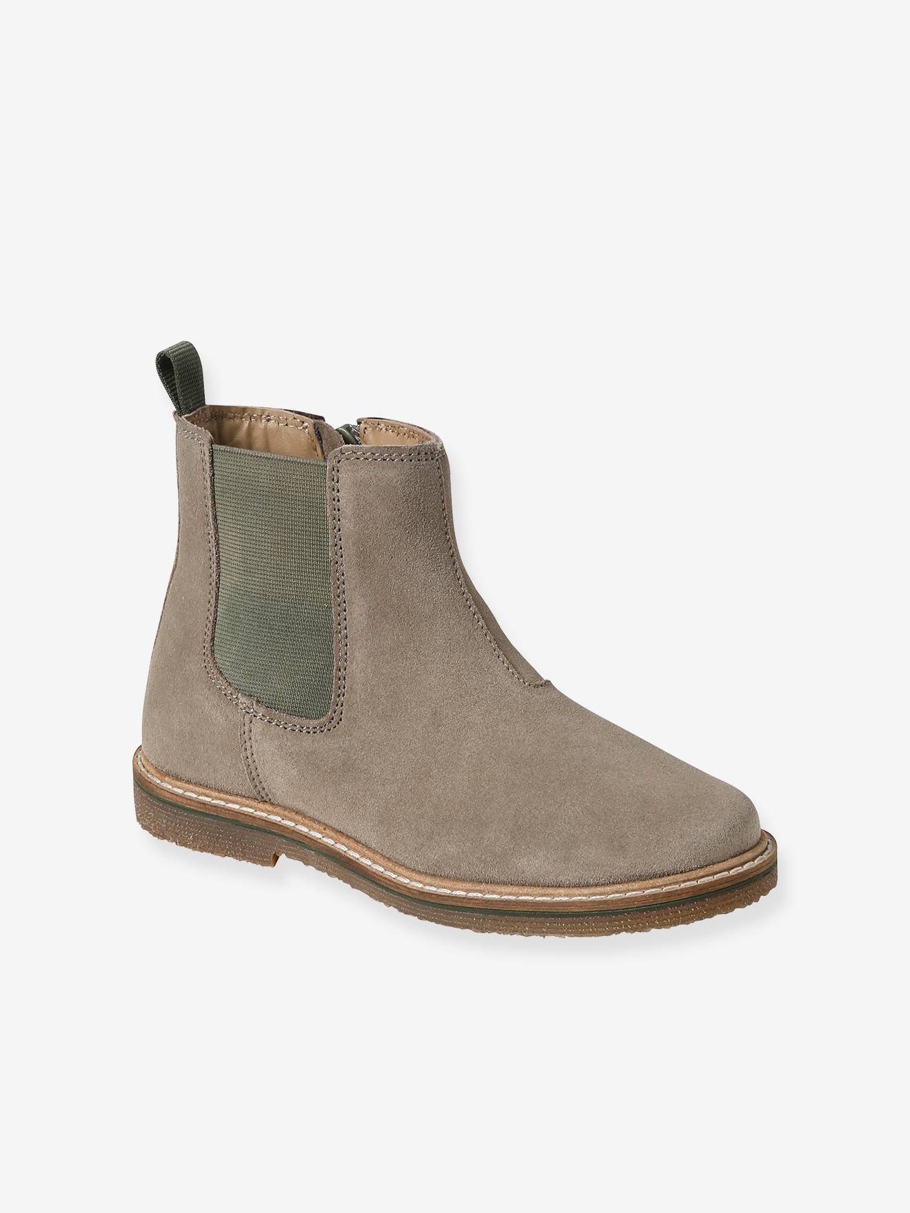 Boots cuir enfant zippées et élastiquées gris