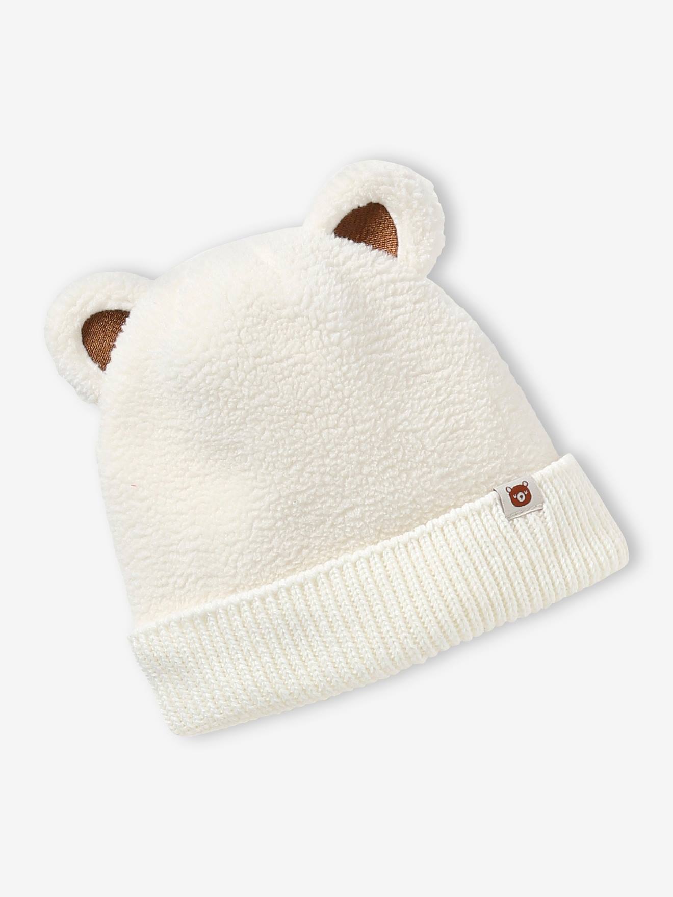 Ensemble "Bear Mood" bébé garçon bonnet + snood + moufles en sherpa écru (Vertbaudet) - Image 1