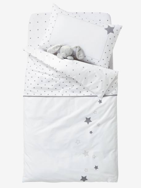 Vertbaudet - Housse de couette bébé PLUIE D'ETOILES blanc/gris