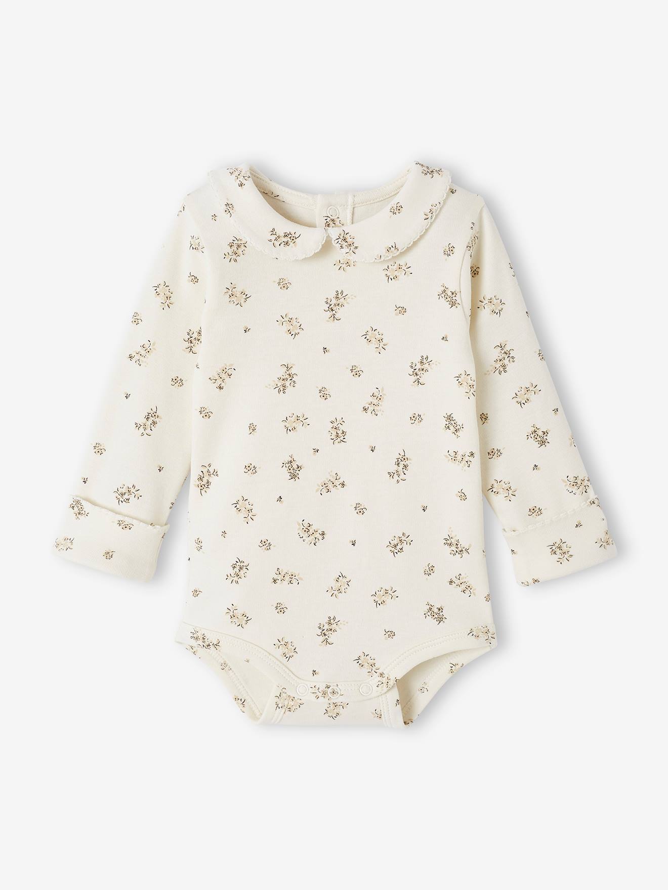 Body fleuri bébé col claudine évolutif écru