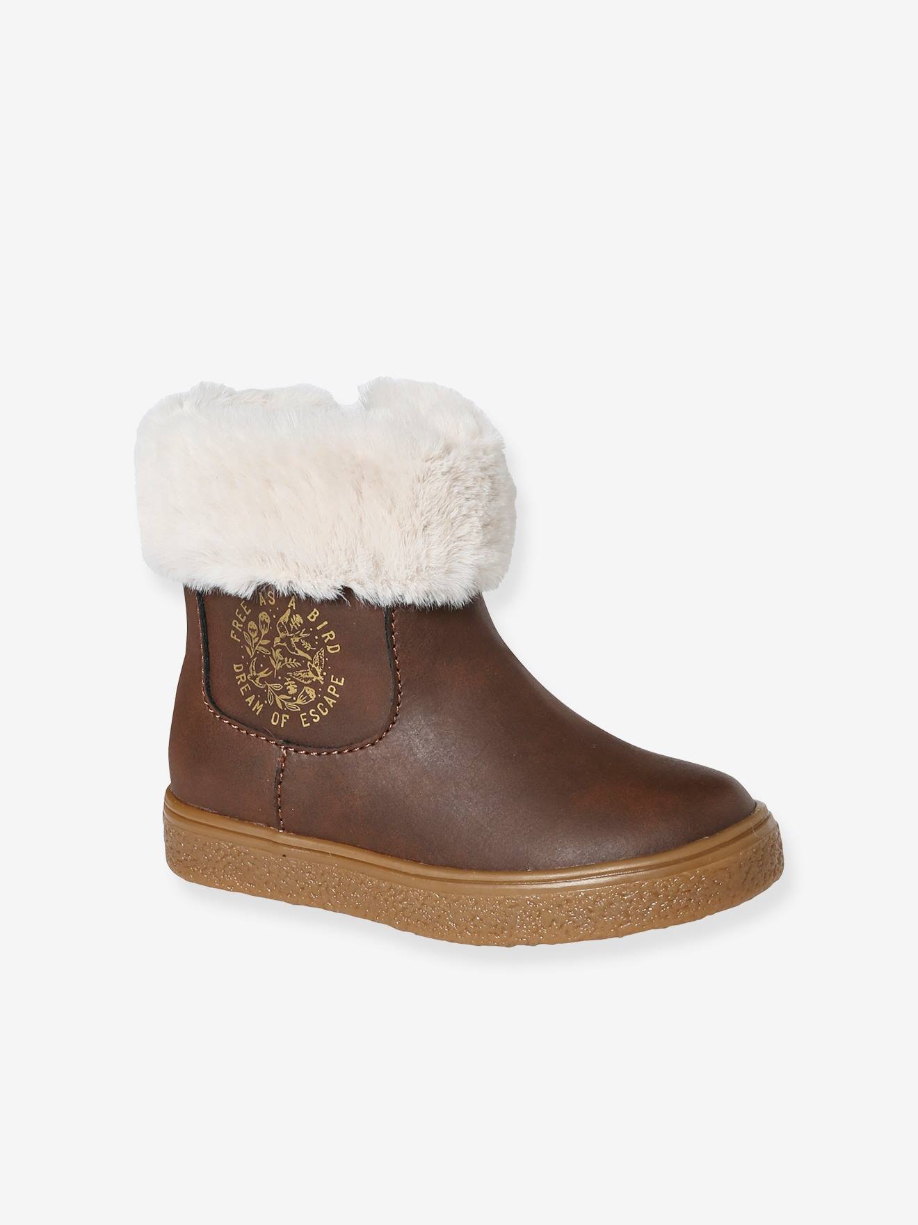 Boots zippées fourrées fille collection maternelle marron