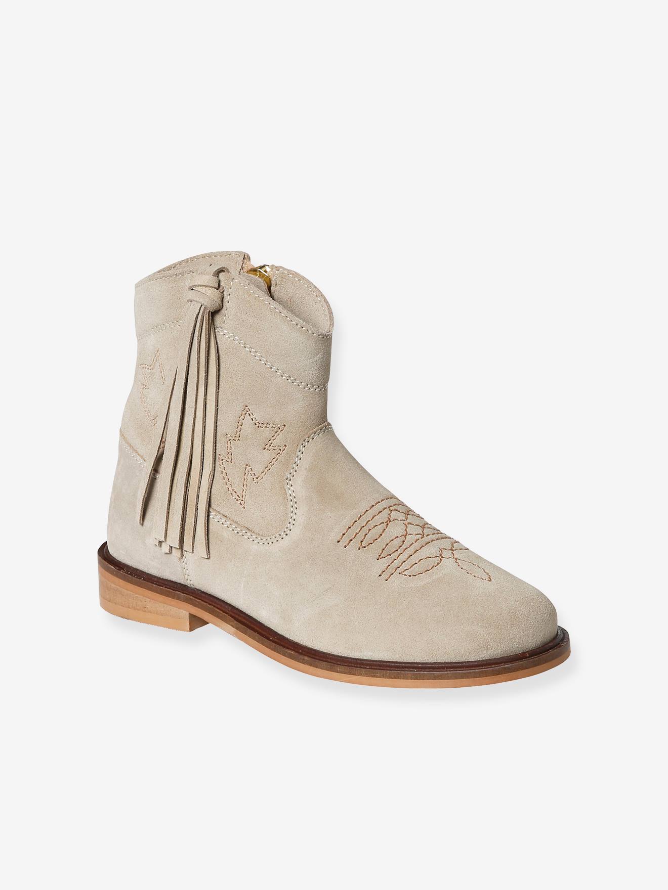 Boots zippées cuir fille camel