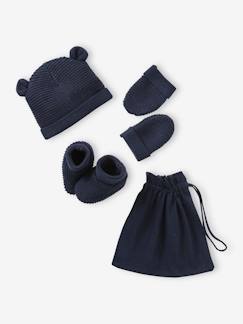 oeko-tex-Ensemble bonnet, moufles et chaussons bébé naissance et son sac assorti