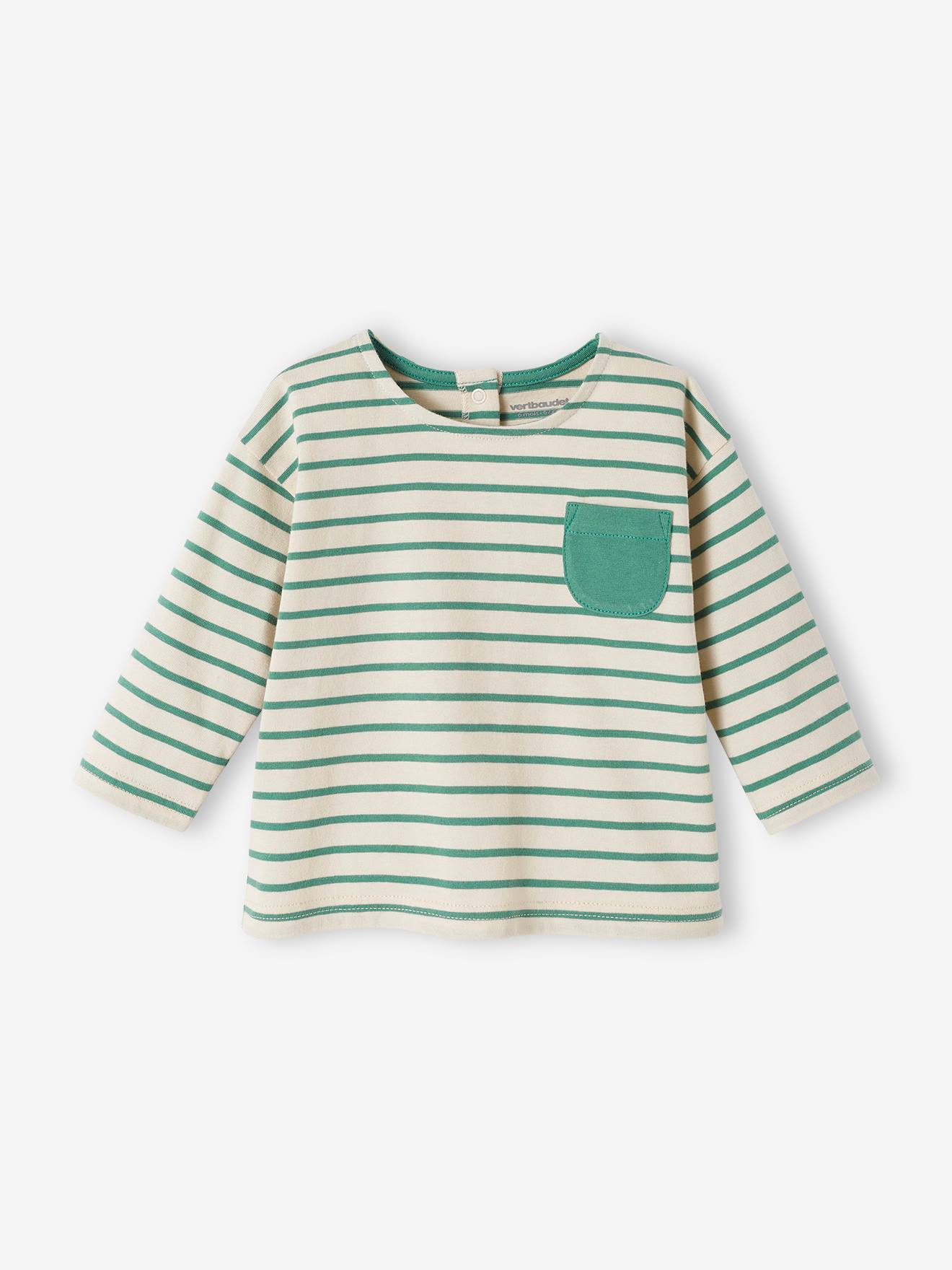 Tee-shirt rayé bébé manches longues rayé vert