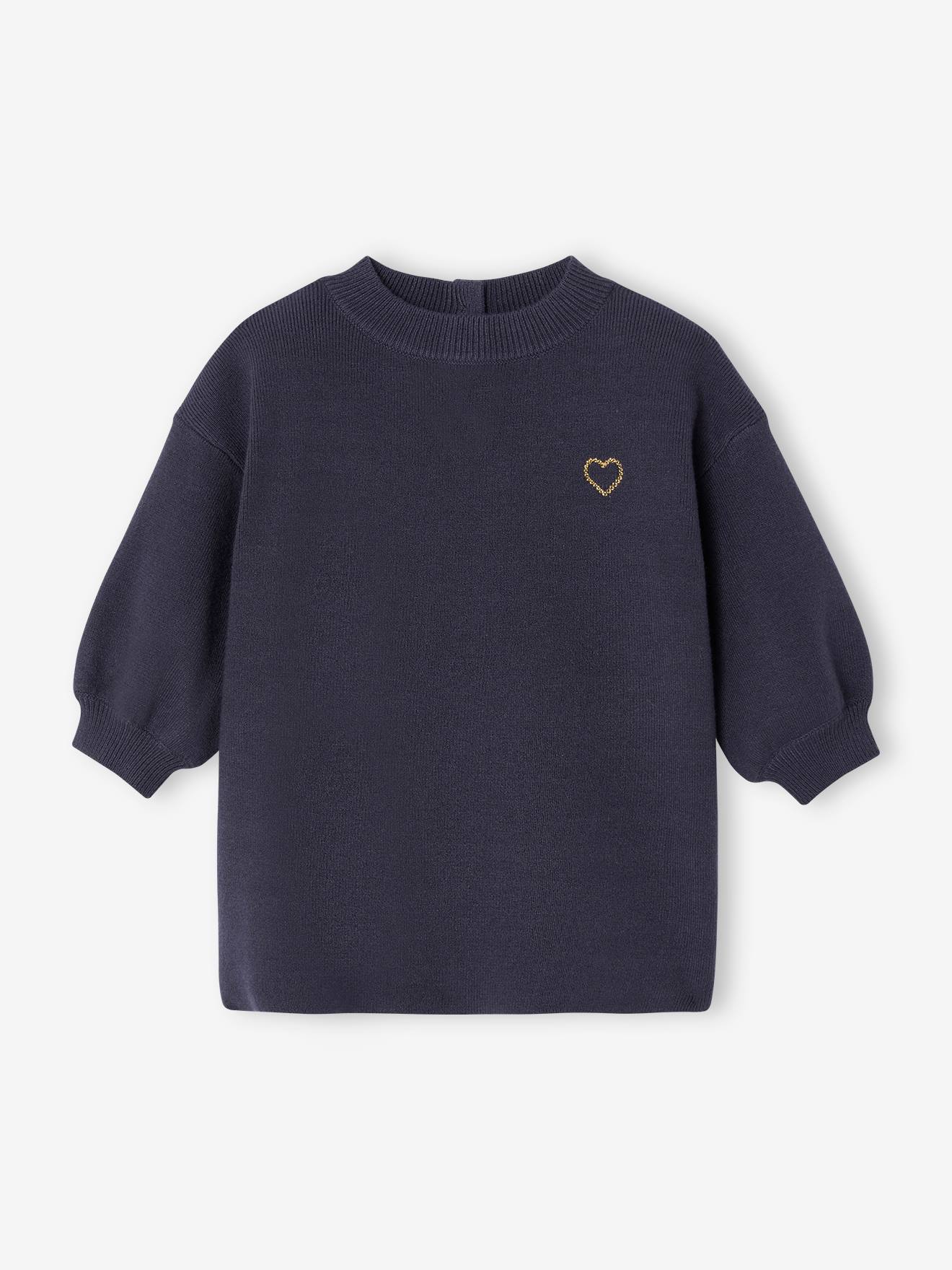 Robe en tricot bébé brodée bleu ardoise