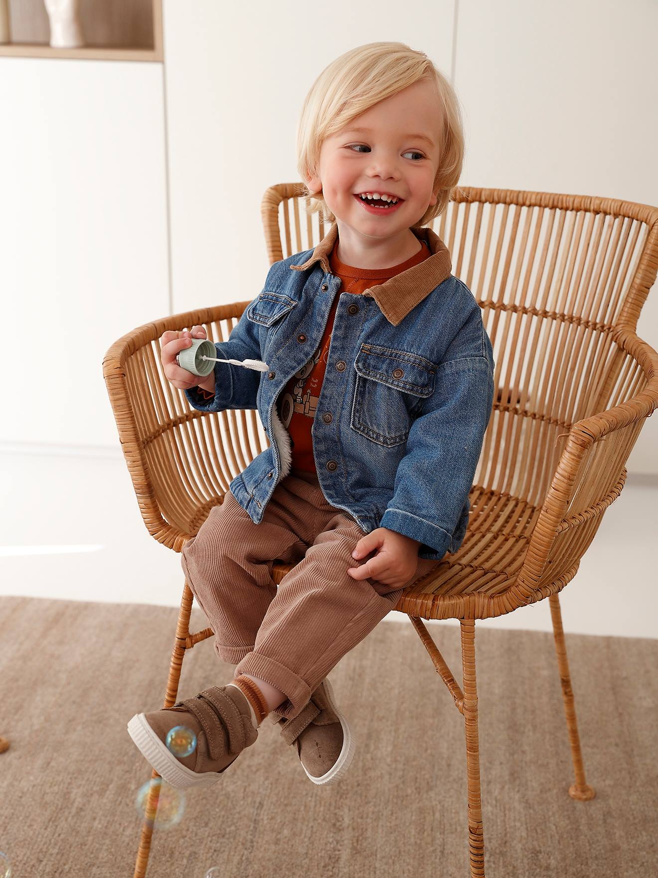 Veste doublée sherpa Garçon en denim stone