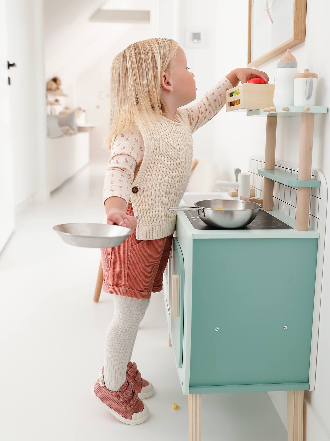 Ensemble 4 pièces bébé : T-shirt + short + pull + collant vieux rose