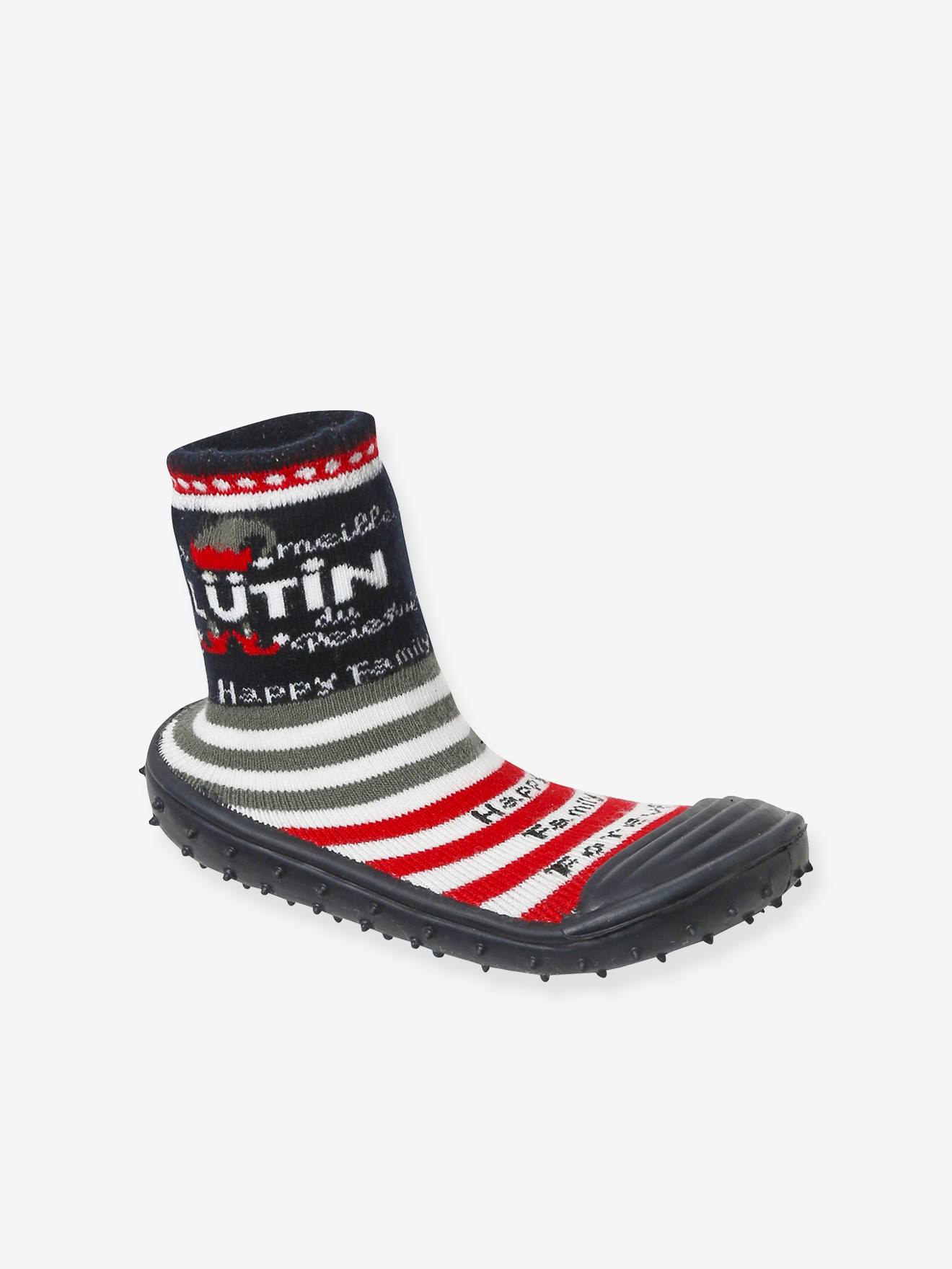 Chaussons chaussettes de Noël antidérapants enfant bleu