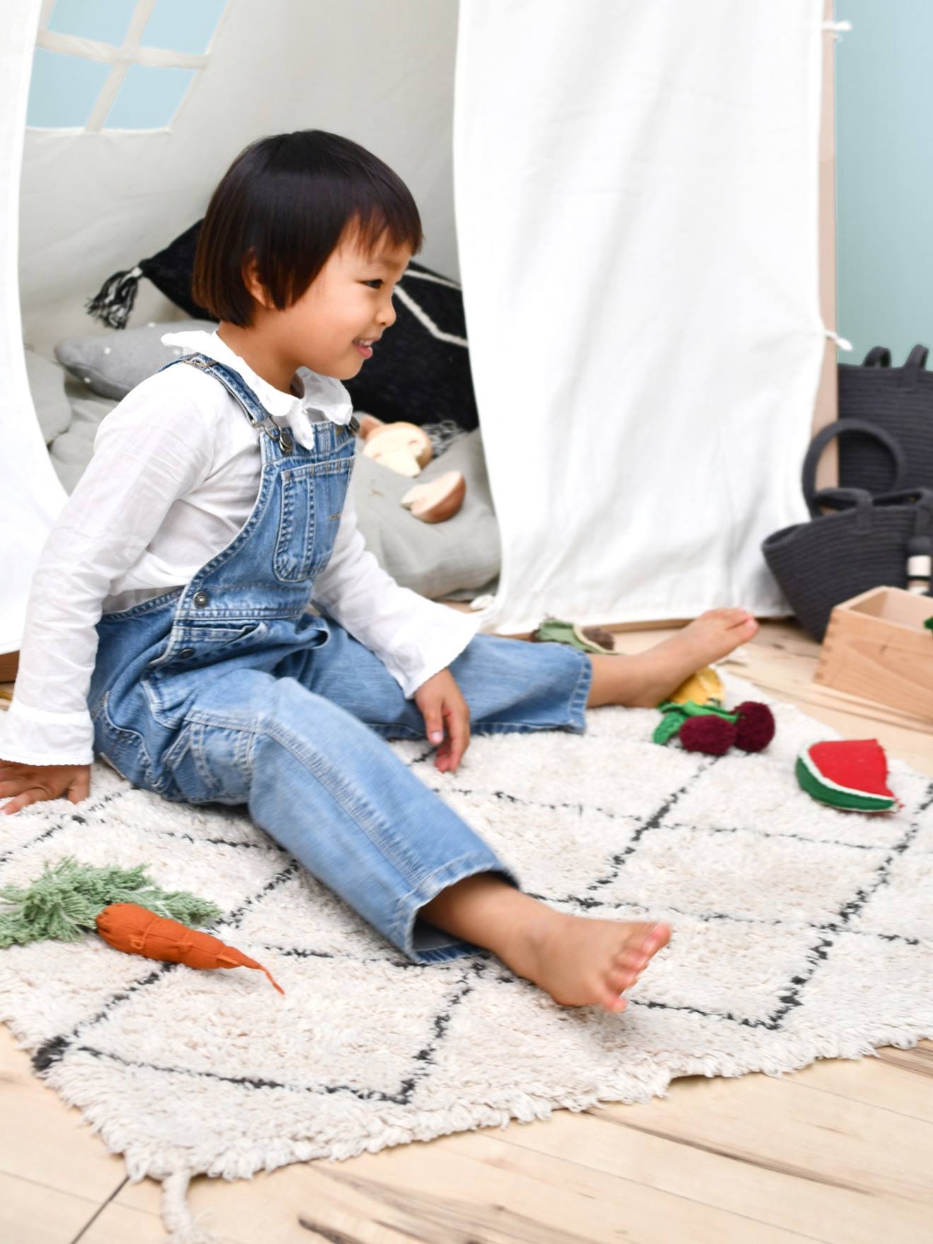 Tapis coton Lavable Mini Berbere Noir & Blanc - LORENA CANALS blanc imprimé