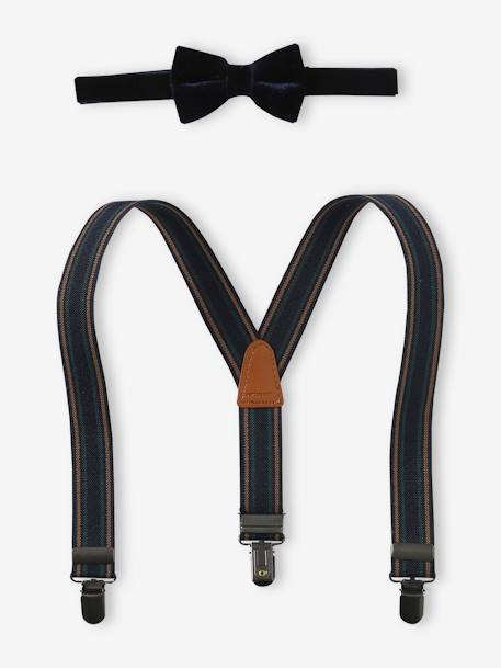 Garçon-Accessoires-Cravate, noeud papillon, ceinture-Coffret noeud papillon en velours et bretelles garçon