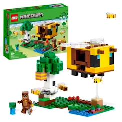 Jouet-LEGO Minecraft 21241 La Cabane Abeille, Jouet, Ferme avec Maison, Zombie et Figurines Animaux