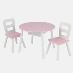 -KidKraft - Ensemble table ronde avec rangement + 2 chaises - Rose et blanc